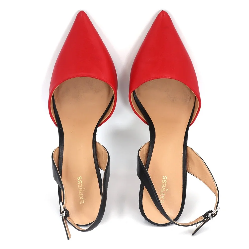 Express Slingback Pumps Womens 10 Red Black Stiletto Pointed Toe Dress Heels